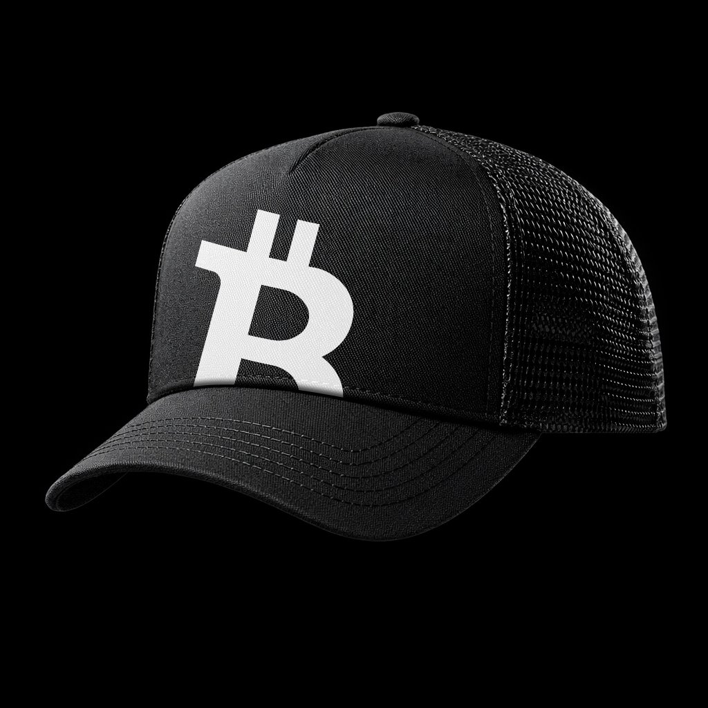 Black trucker hat with white Bitcoin B